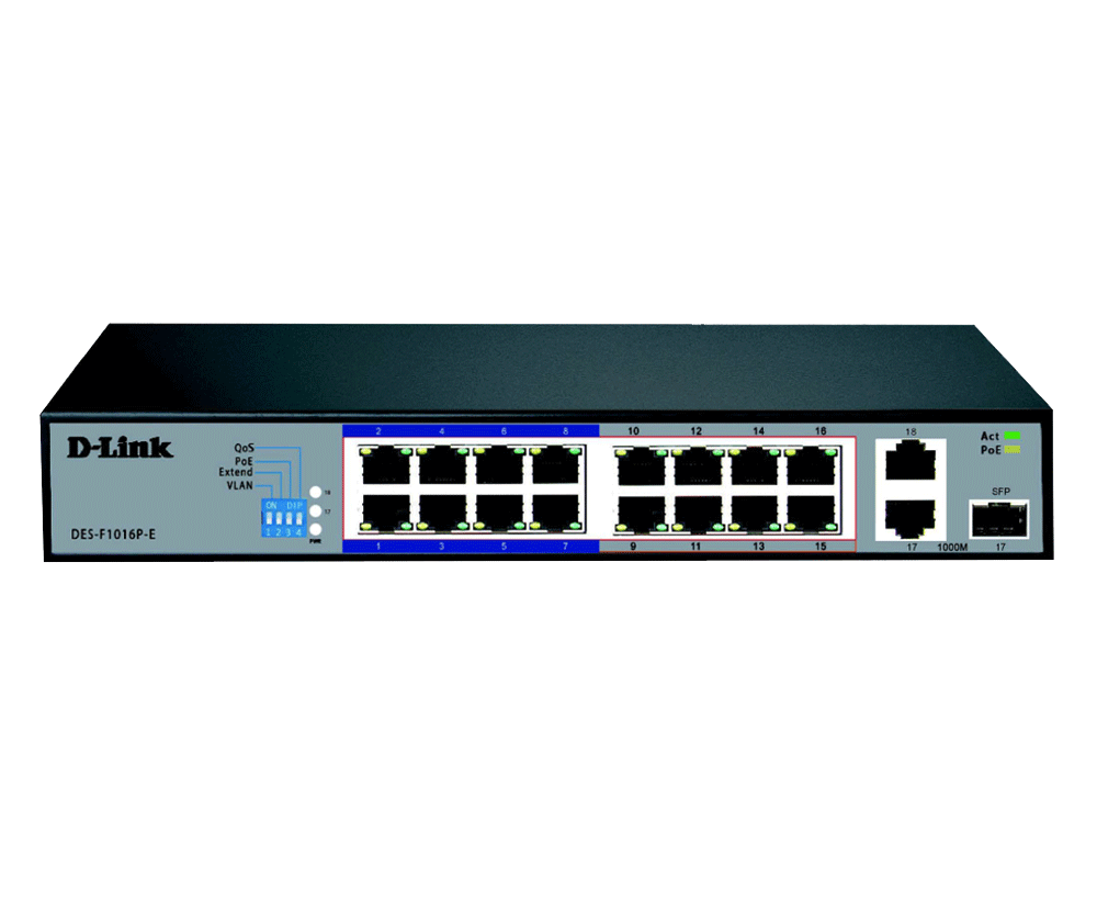 D-Link DES-F1016P-E | 16-Port 10/100 Long Range PoE+ Surveillance Switch - FGTECH STORE D-Link DES-F1016P-E | 16-Port 10/100 Long Range PoE+ Surveillance Switch - FGTECH STORE