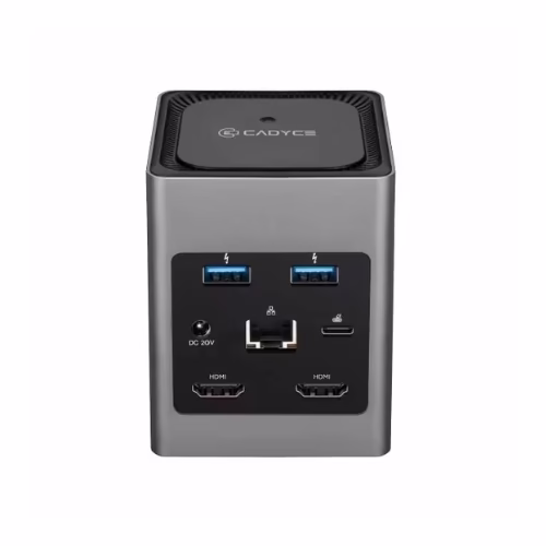 CA-2HDQD USB-C Dual HDMI Cube Docking Station featuring USB 3.0 Hub, Gigabit Ethernet, and 85W USB-C Power Delivery Charging Port